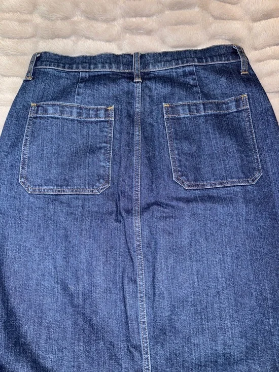 J. Crew High-Rise Dark Blue Denim Pencil Skirt with Front Buttons - Picture 7 of 14